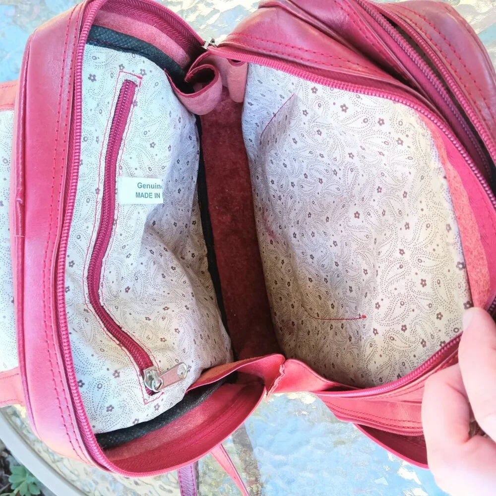 Genuine Leather Ropin West Red Backpack Purse